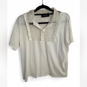 The Kooples Ivory Lace Trim Blouse